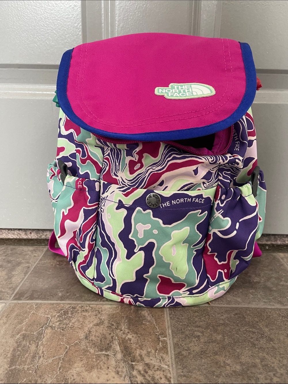 The North Face Kids Backpack in Pink with Multicolor Swirl